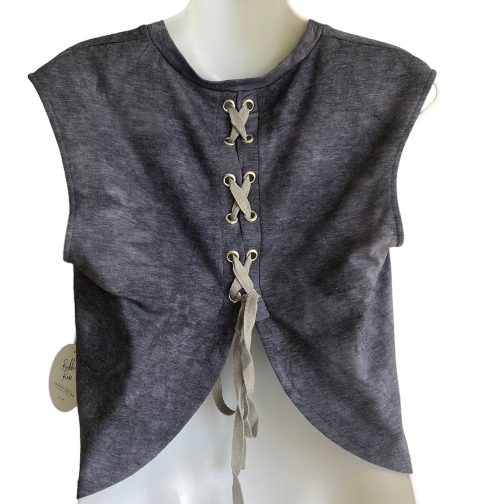 NWT Junior Small Tank Top Blue Corset Style Lace Up Back Cropped